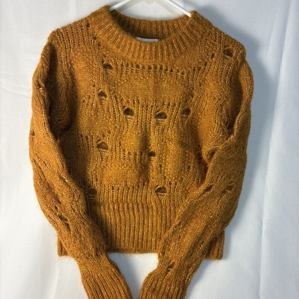 H&M Wool And Alpaca Blend Rust Orange Knit Hole Sweater Medium Sweden Cropped